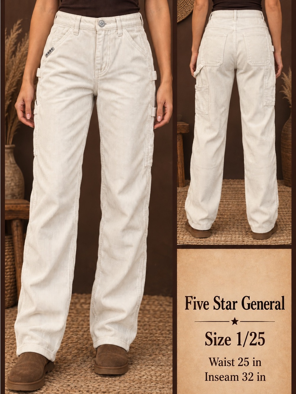 Five Star General nwt white corduroy pants with thin vertical stripes